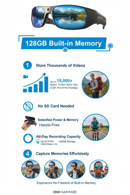 OhO Camera Glasses4K Pro 24M Resolution H.265 Smart Glasses with Built-in 128GB MemoryUV400 Sunglasses for Outdoor Sport