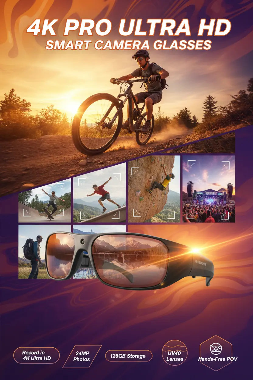 OhO Camera Glasses4K Pro 24M Resolution H.265 Smart Glasses with Built-in 128GB MemoryUV400 Sunglasses for Outdoor Sport