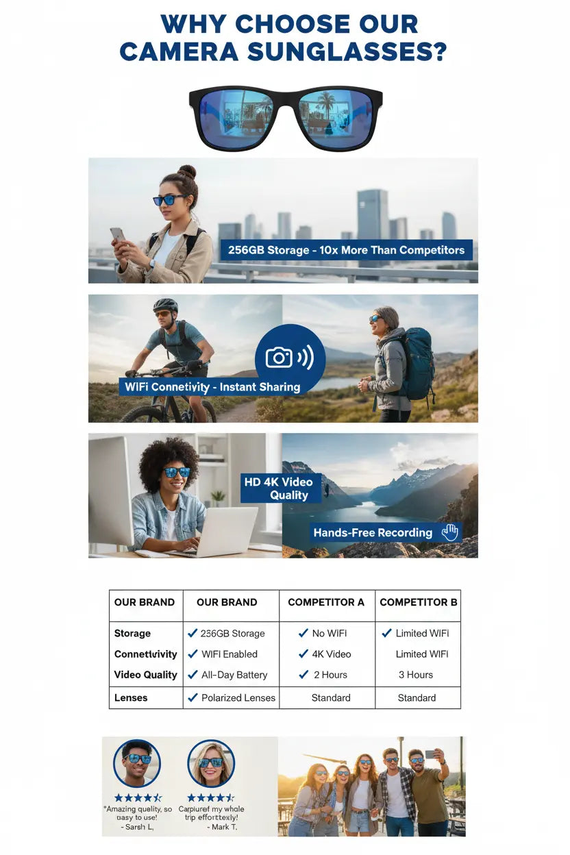 OhO sunshine 256GB WiFi Camera Glasses