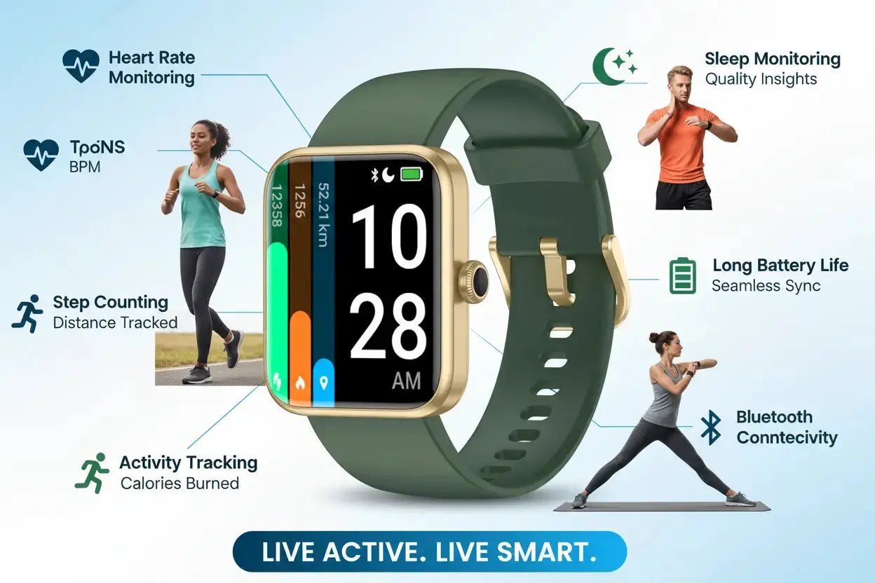 Pautios Smart Watch Fitness Tracker with Blood Oxygen Monitor The Blue Coil