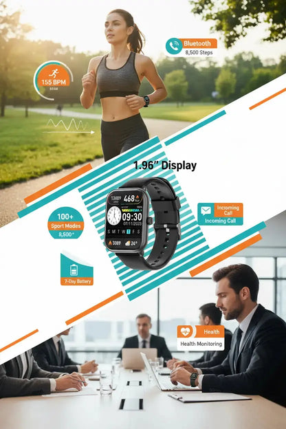 Smart Watch 1.96″ with Bluetooth Call Message Alert Smart Watch for Men 350mAh with 100+ Sports Modes for iOS Android The Blue Coil