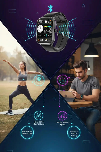 Smart Watch 1.96″ with Bluetooth Call Message Alert Smart Watch for Men 350mAh with 100+ Sports Modes for iOS Android The Blue Coil