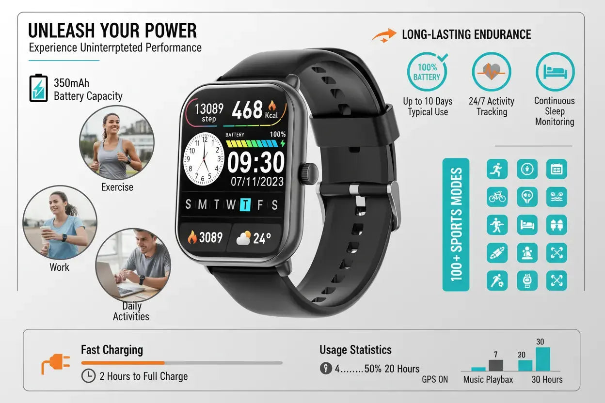 Smart Watch 1.96″ with Bluetooth Call Message Alert Smart Watch for Men 350mAh with 100+ Sports Modes for iOS Android The Blue Coil