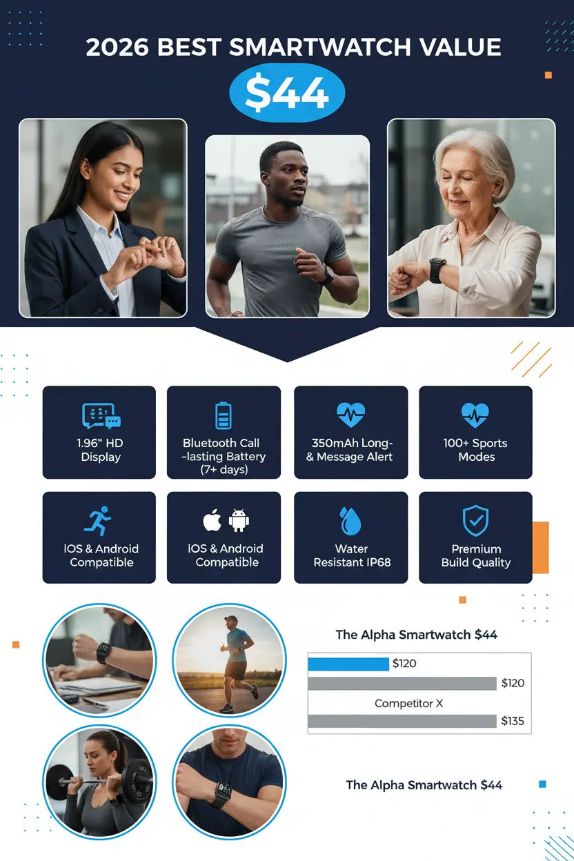 Smart Watch 1.96″ with Bluetooth Call Message Alert Smart Watch for Men 350mAh with 100+ Sports Modes for iOS Android