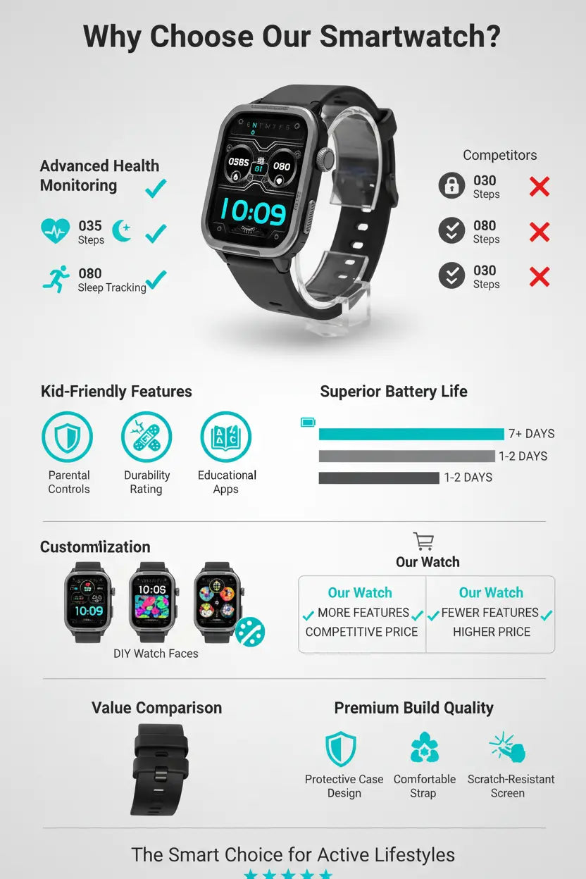 Smart Watch for Kids Kids Fitness Tracker Smartwatch for Boys Girls Teens Gifts Sleep Monitor Step Counter Pedometer DIY Watch Face Touch Screen