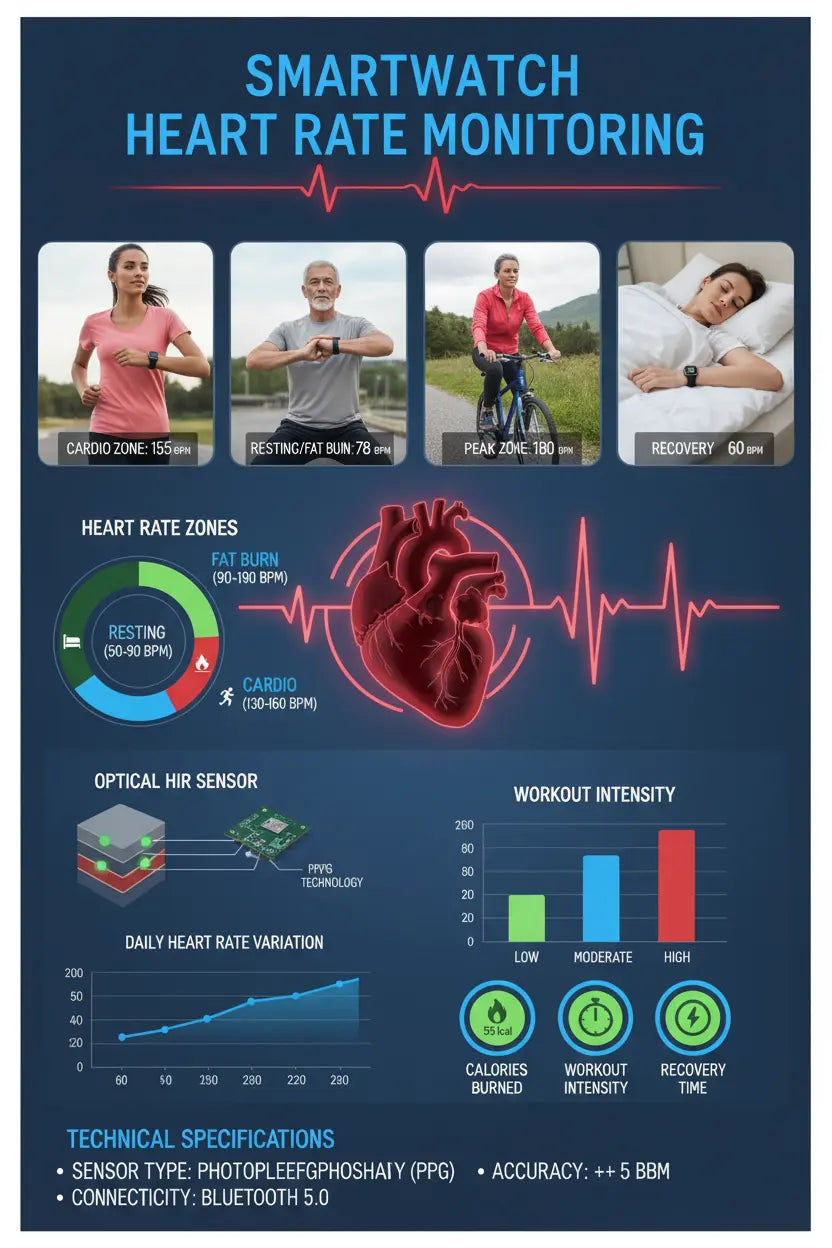 Smart Watch for Men Women Fitness Tracker Watch for iPhone Samsung Android Phone Compatible SmartWatch with Pedometer Heart Rate/Sleep Monitor Blood Oxygen IP68 Waterproof (Black)