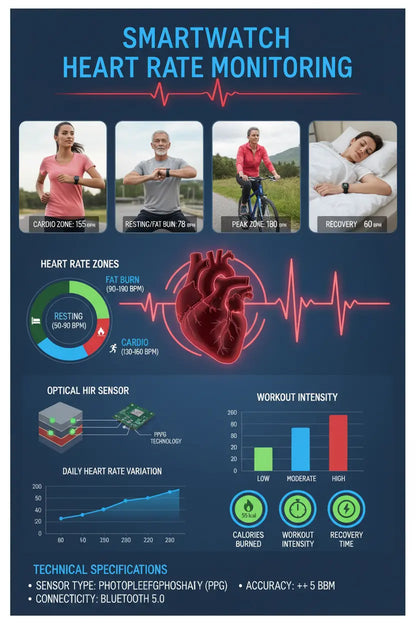 Smart Watch for Men Women Fitness Tracker Watch for iPhone Samsung Android Phone Compatible SmartWatch with Pedometer Heart Rate/Sleep Monitor Blood Oxygen IP68 Waterproof (Black)