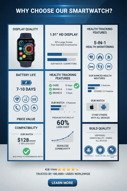 Smartwatch for Women and Men, 191 HD Large Screen, Fitness Tracker, Phone Function