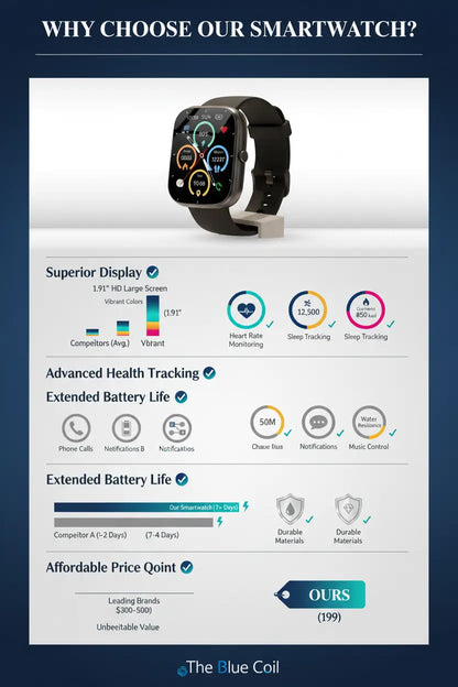 Smartwatch for Women and Men, 191 HD Large Screen, Fitness Tracker, Phone Function