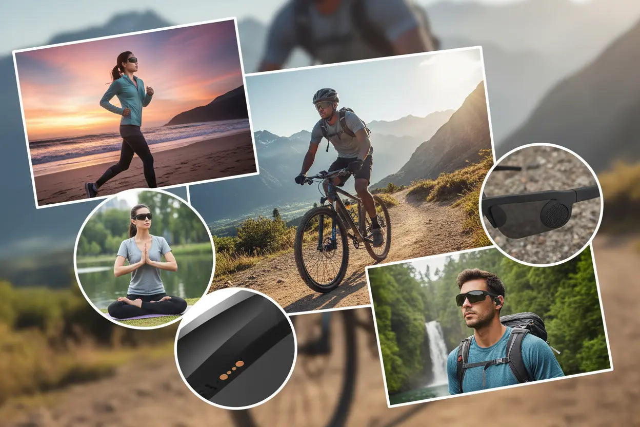 Sports Smart Glasses for Men Women Open Ear 5.3 Connectivity Sunglasses IPX4 Waterproof Magnetic Charging Noise Reduction with Speaker for Bike Outdoor Cycling Running Black Bluetooth Sunglasses The Blue Coil