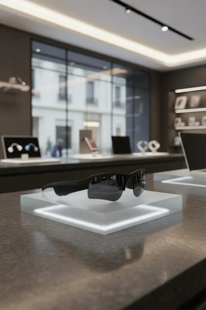 Sports Smart Glasses for Men Women Open Ear 5.3 Connectivity Sunglasses IPX4 Waterproof Magnetic Charging Noise Reduction with Speaker for Bike Outdoor Cycling Running Black Bluetooth Sunglasses