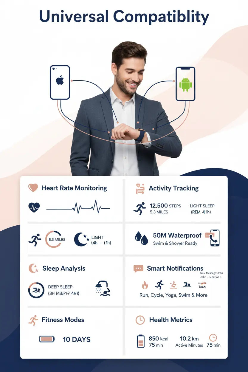 Stiive Fitness Tracker Smart Watch for Men Women Activity Fitness Watch with Heart Rate Monitor Pedometer Sleep Monitor 50 Meters Waterproof Step Tracker Compatible with iOS & Android Phones