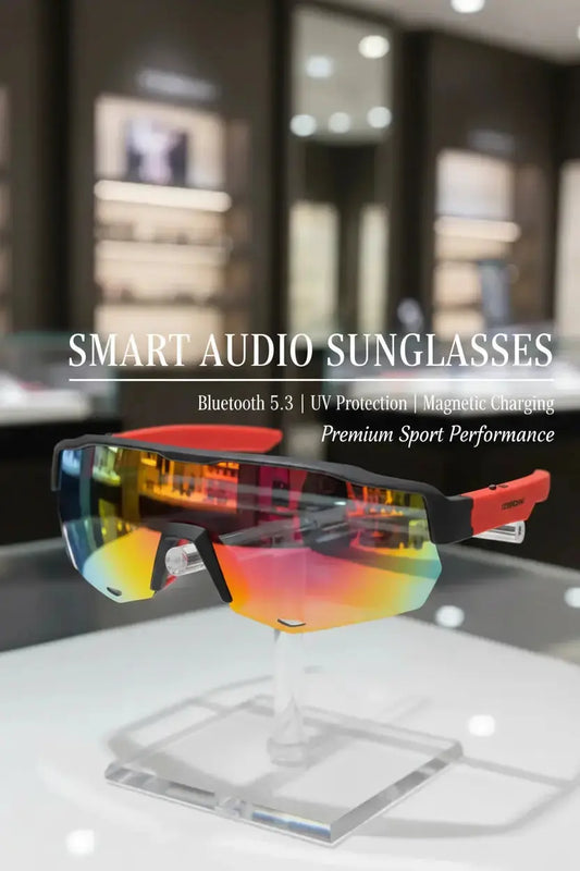COSMOING Sport Smart Sunglasses Cycling Bluetooth Sunglasses for Men Women Magnetic Charging Bluetooth 5.3 with UV Protection Stereo Audio Wireless Headset for Cycling Running Hiking