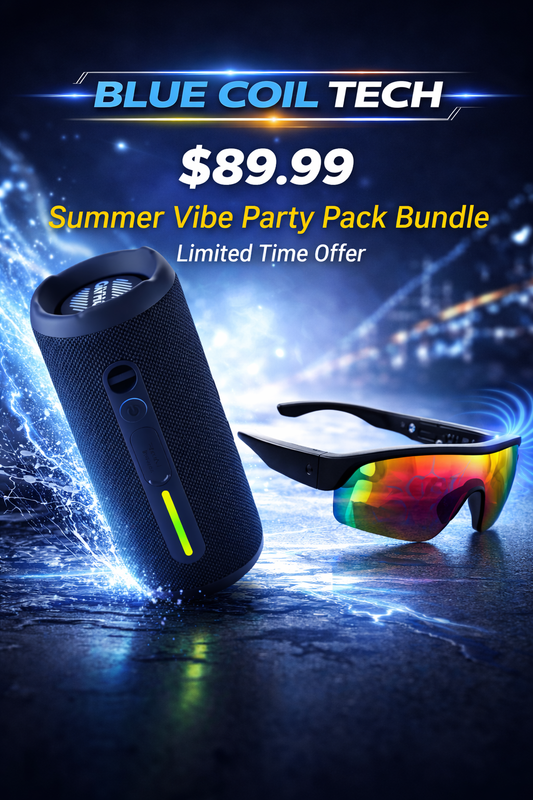 Summer Vibe Party Pack: IPX7 Waterproof Bluetooth Speaker & Smart Audio Sunglasses Bundle – UV400 Polarized Wireless Music Glasses & Portable 20W Stereo Sound