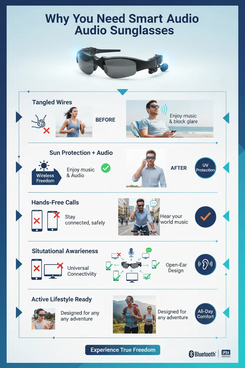 TechKen Sunglasses Headset Headphone Bluetooth Wireless Music Sunglasses Headsets Compatible with iPhone Samsung LG and Smart Phones PC Tablets