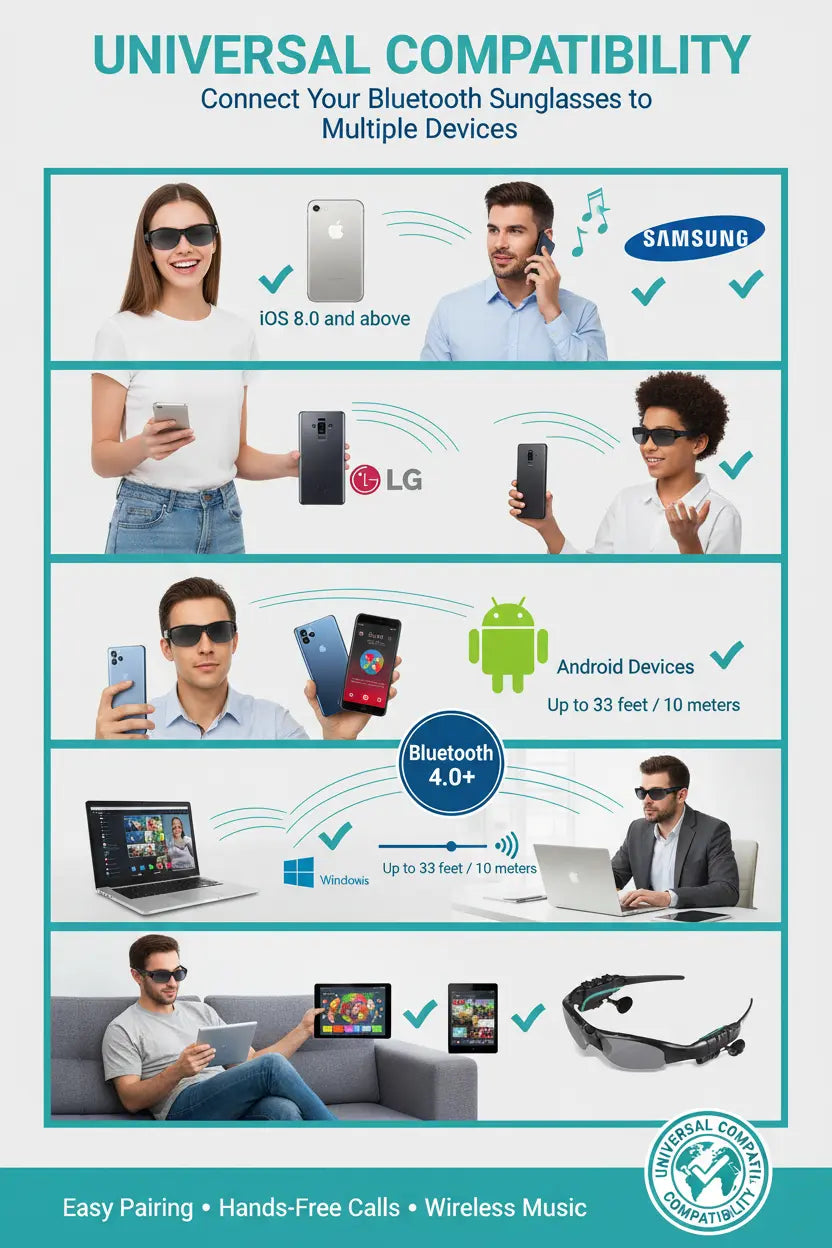 TechKen Sunglasses Headset Headphone Bluetooth Wireless Music Sunglasses Headsets Compatible with iPhone Samsung LG and Smart Phones PC Tablets