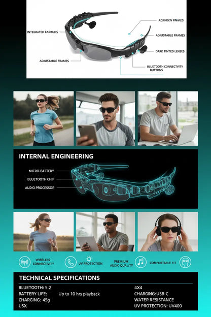 TechKen Sunglasses Headset Headphone Bluetooth Wireless Music Sunglasses Headsets Compatible with iPhone Samsung LG and Smart Phones PC Tablets