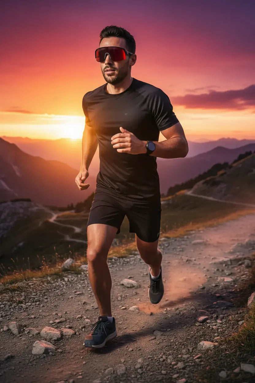 TriEye Cycling Glasses - Cycling Glasses with Rear-view Mirror - Cycling Sunglasses for Men & Women - Sports Sunglasses Cycling Goggles UV-400 - Durable Bicycle Glasses (Red)