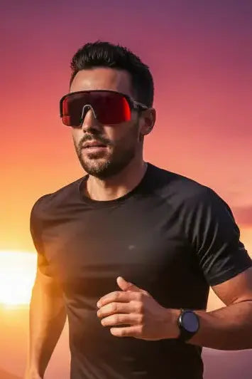 TriEye Cycling Glasses - Cycling Glasses with Rear-view Mirror - Cycling Sunglasses for Men & Women - Sports Sunglasses Cycling Goggles UV-400 - Durable Bicycle Glasses (Red)