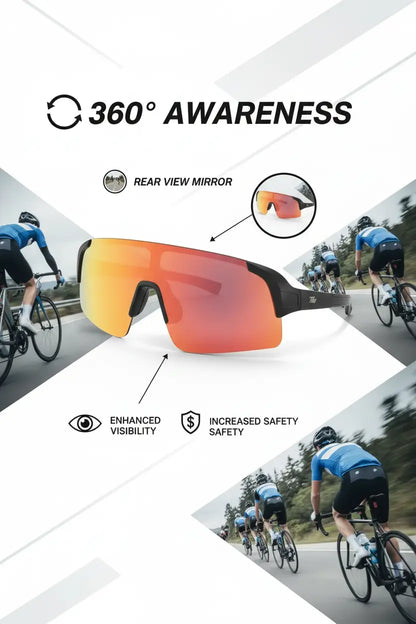 TriEye Cycling Glasses - Cycling Glasses with Rear-view Mirror - Cycling Sunglasses for Men & Women - Sports Sunglasses Cycling Goggles UV-400 - Durable Bicycle Glasses (Red)