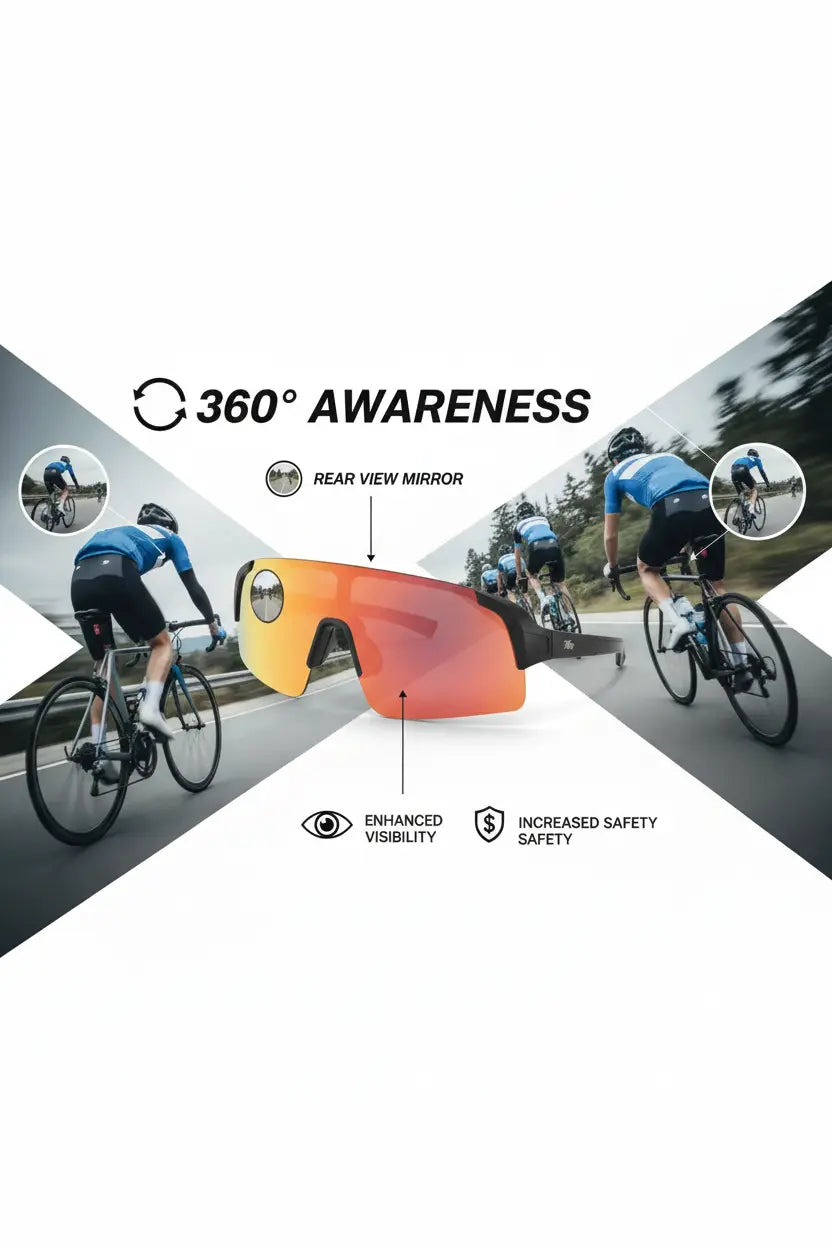 TriEye Cycling Glasses - Cycling Glasses with Rear-view Mirror - Cycling Sunglasses for Men & Women - Sports Sunglasses Cycling Goggles UV-400 - Durable Bicycle Glasses (Red)