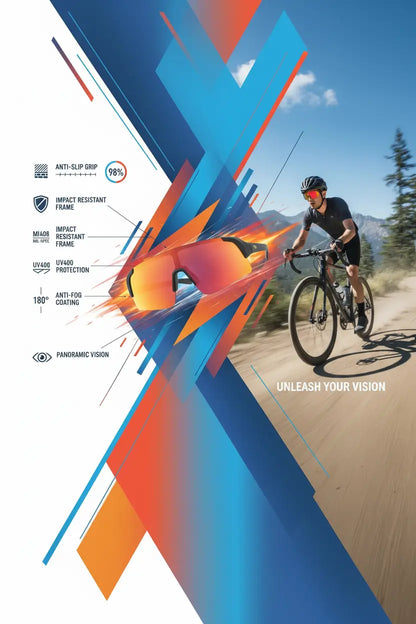 TriEye Cycling Glasses - Cycling Glasses with Rear-view Mirror - Cycling Sunglasses for Men & Women - Sports Sunglasses Cycling Goggles UV-400 - Durable Bicycle Glasses (Red)