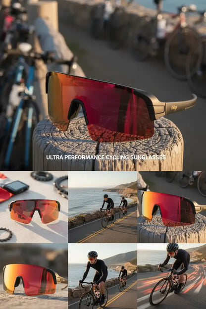 TriEye Cycling Glasses - Cycling Glasses with Rear-view Mirror - Cycling Sunglasses for Men & Women - Sports Sunglasses Cycling Goggles UV-400 - Durable Bicycle Glasses (Red)