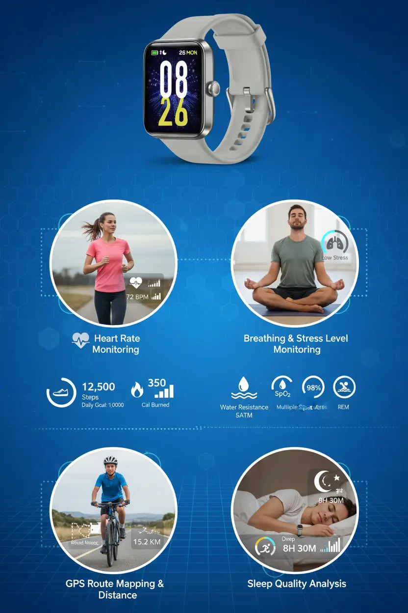 VRPEFIT Smart Watch for Men Women Activity Fitness Tracker with Sleep Monitor1.69" DIY Full Touch Display smartwatch for iPhone Android Phone 5ATM Waterproof