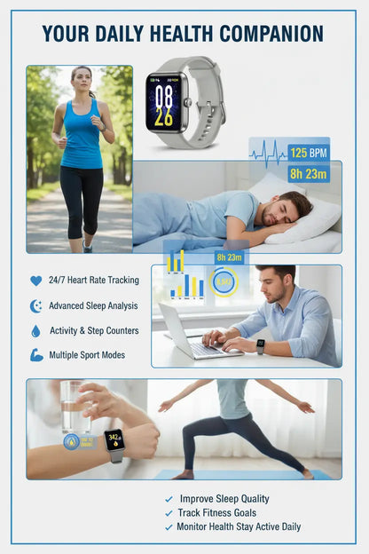 VRPEFIT Smart Watch for Men Women Activity Fitness Tracker with Sleep Monitor1.69" DIY Full Touch Display smartwatch for iPhone Android Phone 5ATM Waterproof