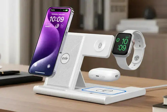 Wireless Charger 3 in 1 Wireless Charging Station for Multiple Devices Wireless Charging Stand for iPhone 16/15/14/13/12/11 Series AirPods Pro 3/2 & Apple Watch [UL-Listed]-White The Blue Coil