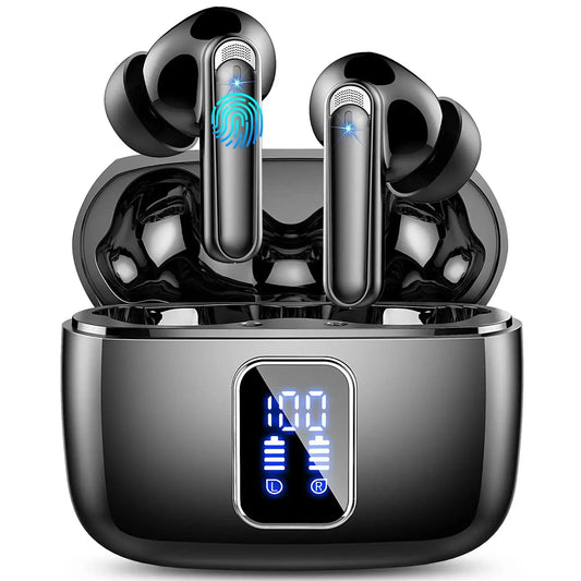 Wireless Earbuds Bluetooth 5.3 Headphones Ear Buds Wireless Earbuds Bluetooth with 4 ENC Noise Cancelling Mic 48H Playtime HD Stereo LED Power Display IP7 Waterproof Wireless Earphones Jet Black Blue Coil Tech