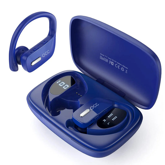 Wireless Earbuds Bluetooth 5.3 Headphones Ear Buds with Microphone 96Hrs Playback Sports Earhook Waterproof in Ear Earphones LED Power Display Headset Zyphorista/OCC1AM