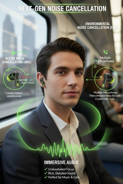 Wireless Earbuds Bluetooth 5.3 Headphones HiFi Stereo Wireless Earphones with ENC Noise Cancelling Mic IP7 Waterproof Mini Bluetooth Earbuds 48H Touch Control Ear buds for Android/iOS Black