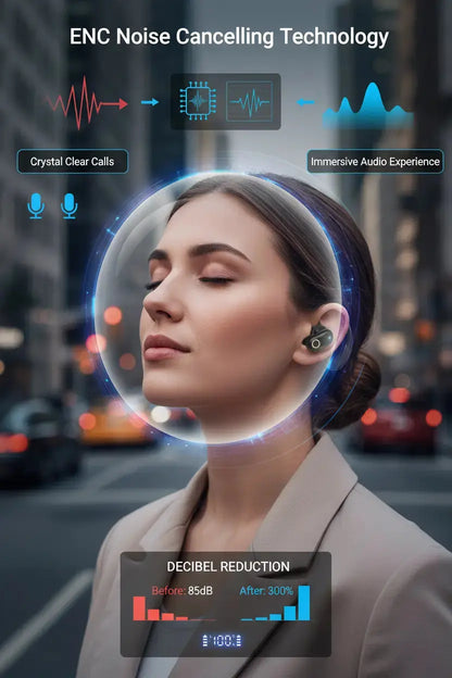 Wireless Earbuds Bluetooth 5.3 Headphones Stereo Bass ENC Noise Cancelling Mic HD Call Over Ear buds with Soft Earhooks for Sports 48H Playtime LED Display IP7 Waterproof Earphones for Android iOS Blue Coil Tech