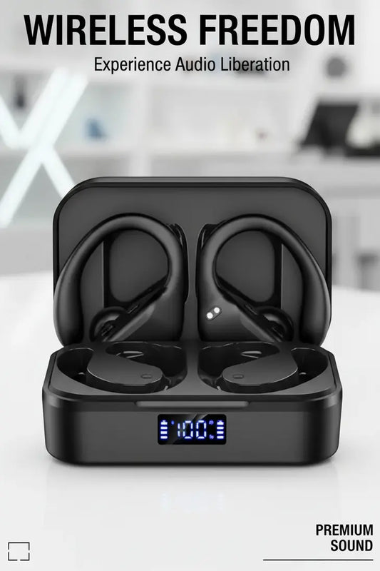 Wireless Earbuds Bluetooth 5.3 Headphones Stereo Bass ENC Noise Cancelling Mic HD Call Over Ear buds with Soft Earhooks for Sports 48H Playtime LED Display IP7 Waterproof Earphones for Android iOS