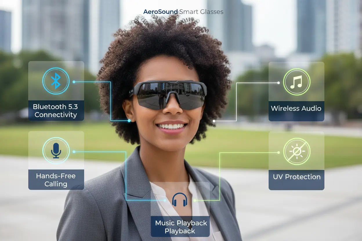 Ylivopo Smart Glass with Polarized UV Protection Bluetooth 5.3 Smart Glasses Fashionable Wireless Audio Sunglasses Hands-Free Calling and Music Smart Glasses for Men and Women (Gray) The Blue Coil