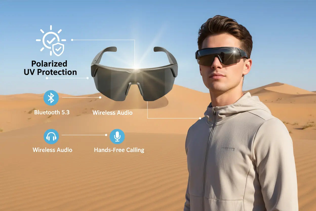 Ylivopo Smart Glass with Polarized UV Protection Bluetooth 5.3 Smart Glasses Fashionable Wireless Audio Sunglasses Hands-Free Calling and Music Smart Glasses for Men and Women (Gray) The Blue Coil