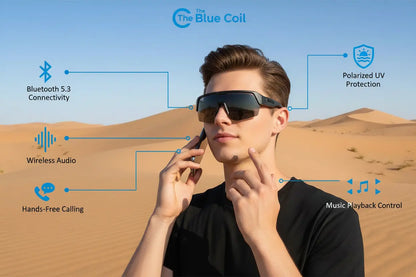 Ylivopo Smart Glass with Polarized UV Protection Bluetooth 5.3 Smart Glasses Fashionable Wireless Audio Sunglasses Hands-Free Calling and Music Smart Glasses for Men and Women (Gray) The Blue Coil