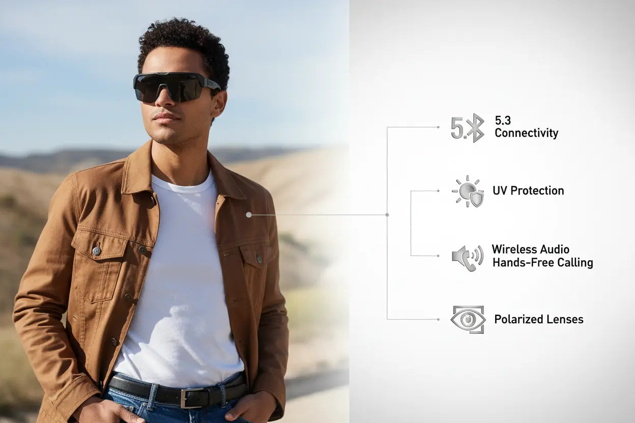 Ylivopo Smart Glass with Polarized UV Protection Bluetooth 5.3 Smart Glasses Fashionable Wireless Audio Sunglasses Hands-Free Calling and Music Smart Glasses for Men and Women (Gray) The Blue Coil