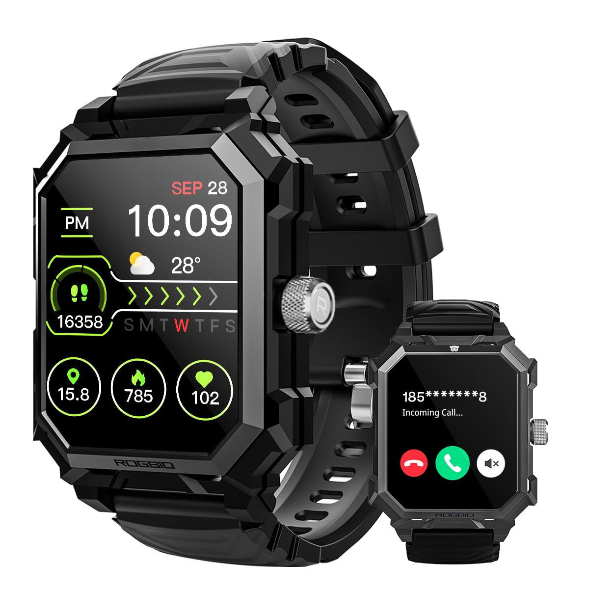 Indestructible Smart Watch for Men Android iOS Phones (Answer/Make Call) 680mAh IP69 Waterproof Military Rugged Tactical Smartwatch Fitness Tracker Watch With Heart Rate Blood Pressure Sleep Monitor