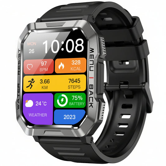 Blue Coil Tech Titan Military Smart Watch for Men: Tactical Rugged Sports Watch with Bluetooth Call, Flashlight, 100-Day Battery & Compass | Heart Rate, SpO2, Sleep Monitor Fitness Tracker with 2 Straps for iOS/Android