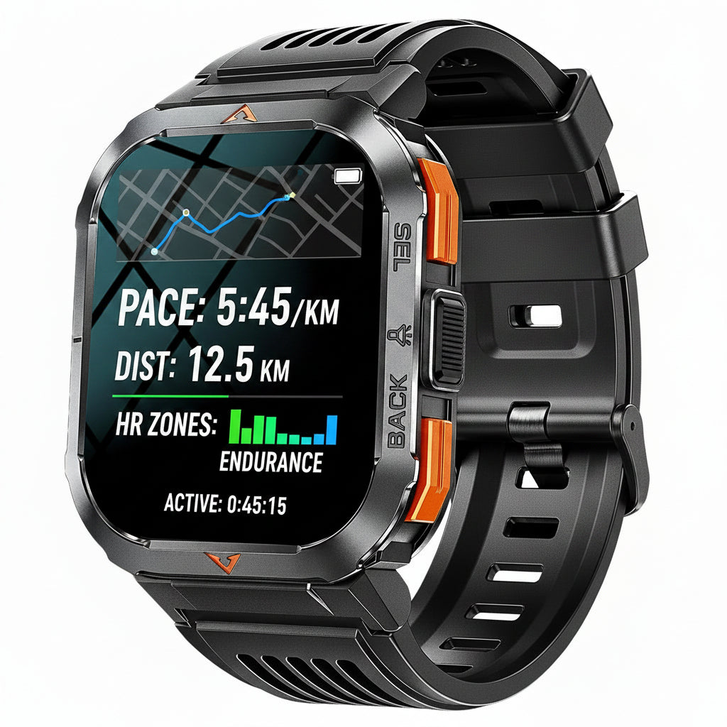 Military Smart Watch for Men with Call LED Flashlight 3ATM Waterproof 2.02" Large Screen Rugged Tactical Smartwatch with Compass Fitness Watch with Heart Rate Blood Pressure Monitor for iPhone Android