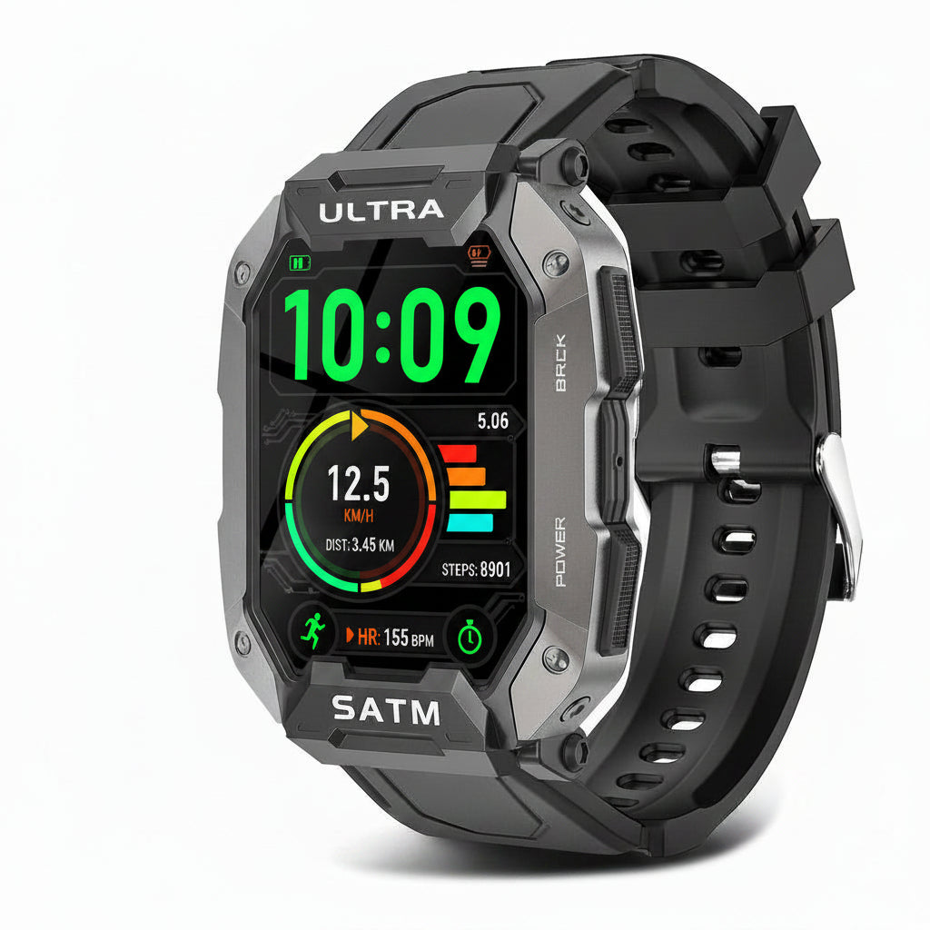 Blue Coil Tech Military Smart Watch for Men - Rugged Tactical 5ATM Waterproof Fitness Tracker with Bluetooth Calls, Heart Rate & Blood Pressure Monitor (iOS/Android)