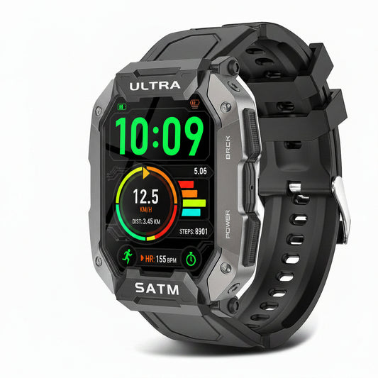Blue Coil Tech Military Smart Watch for Men - Rugged Tactical 5ATM Waterproof Fitness Tracker with Bluetooth Calls, Heart Rate & Blood Pressure Monitor (iOS/Android)