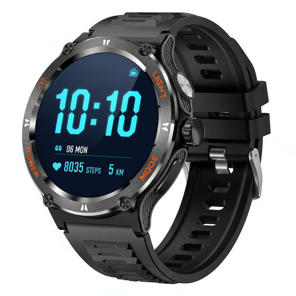 Blue Coil Tech Rugged Military Smart Watch for Men | 1.53" HD Tactical Smartwatch & Fitness Tracker | LED Flashlight, 3ATM Waterproof, Heart Rate Monitor | iPhone & Android Compatible