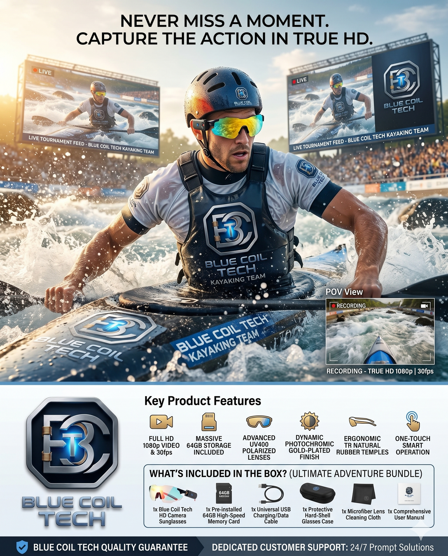 1080p HD Camera Sunglasses with 64GB | Blue Coil Tech