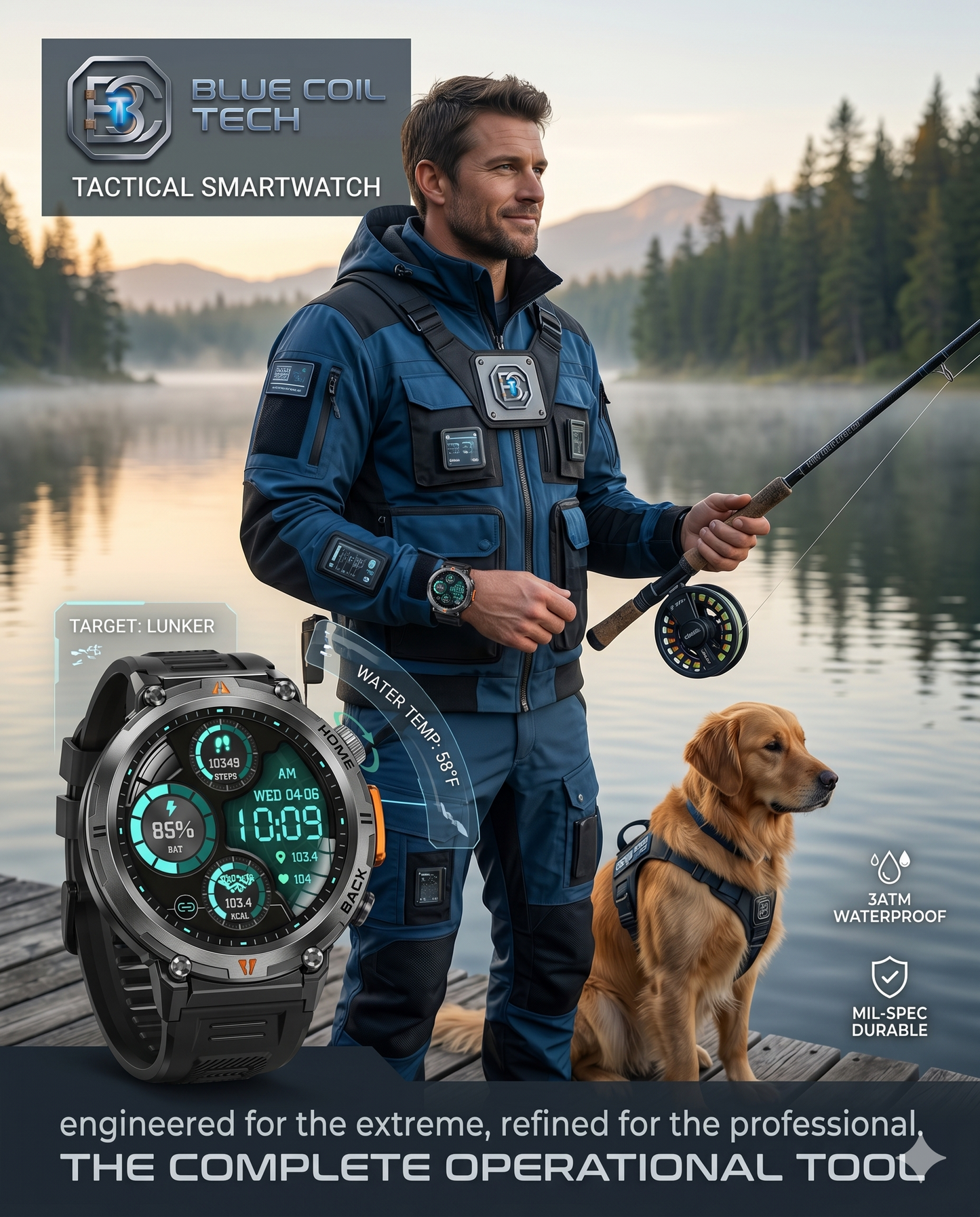 Blue Coil Tech Men's Tactical Smartwatch | Rugged 3ATM