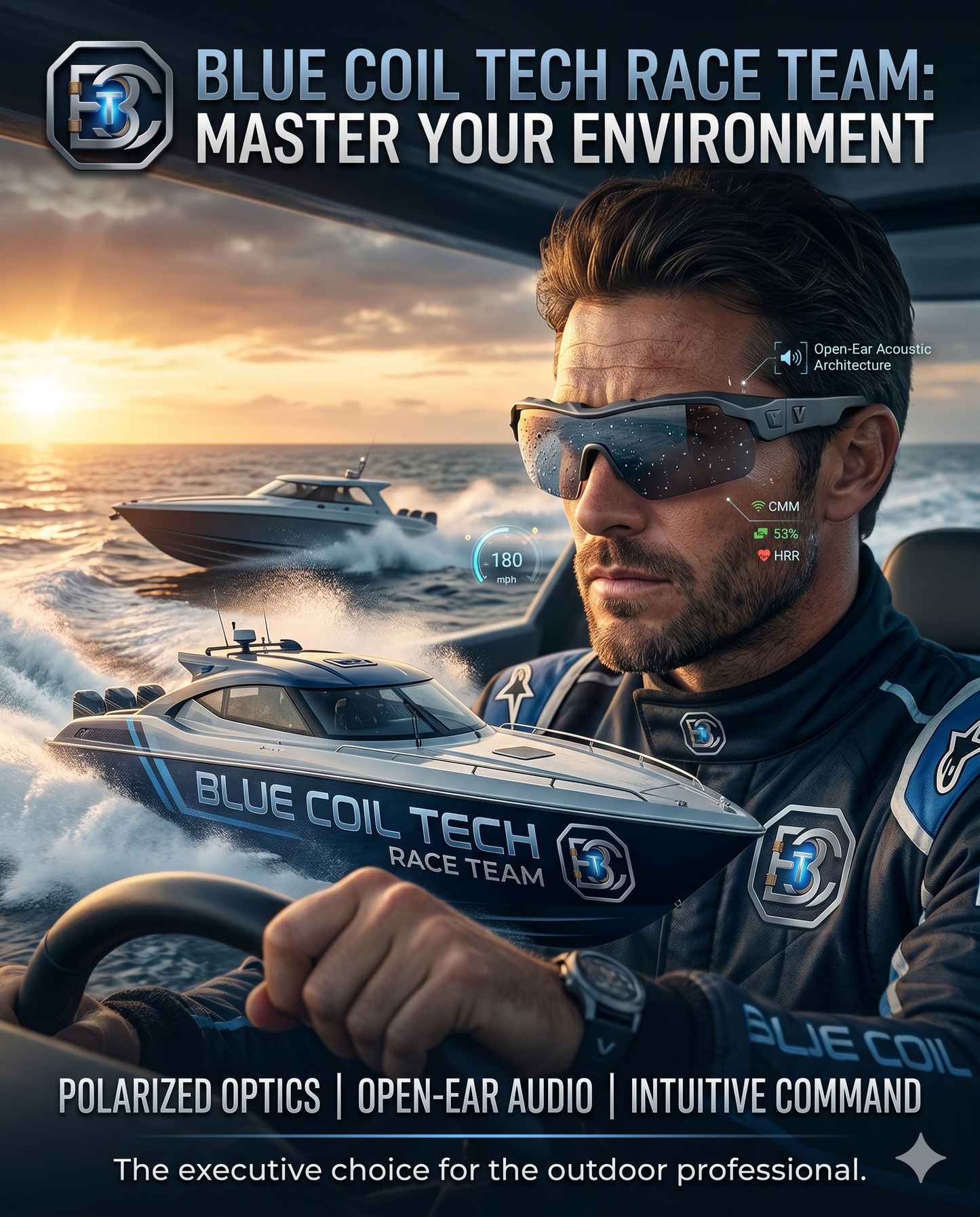Blue Coil Tech Sports Smart Glasses – Polarized Bluetooth Audio Sunglasses for Men & Women | Wireless Open-Ear Headphones with Built-In Mic, Touch Control & UV Protection for Cycling, Running & Outdoors