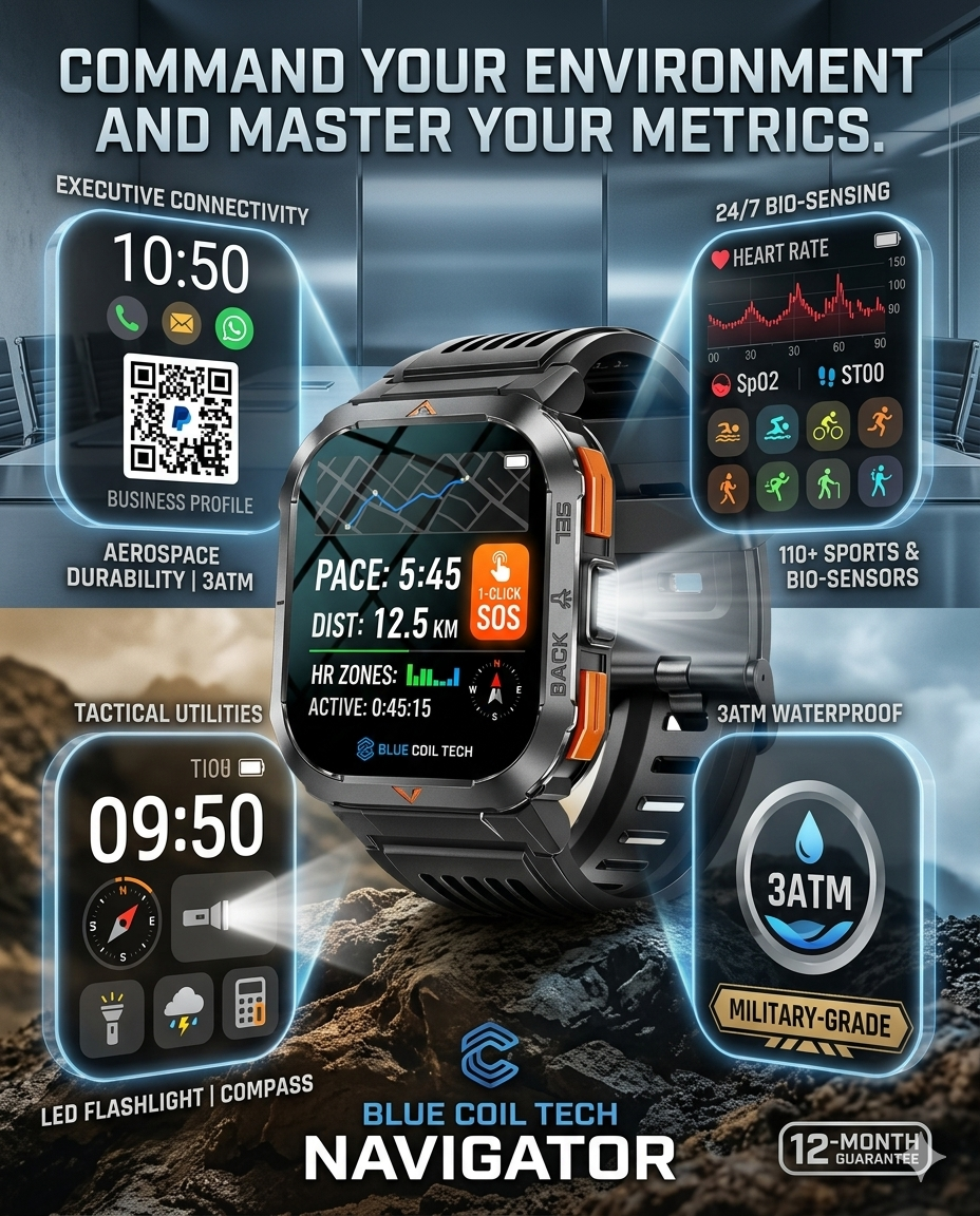Military Smart Watch for Men with Call LED Flashlight 3ATM Waterproof 2.02" Large Screen Rugged Tactical Smartwatch with Compass Fitness Watch with Heart Rate Blood Pressure Monitor for iPhone Android