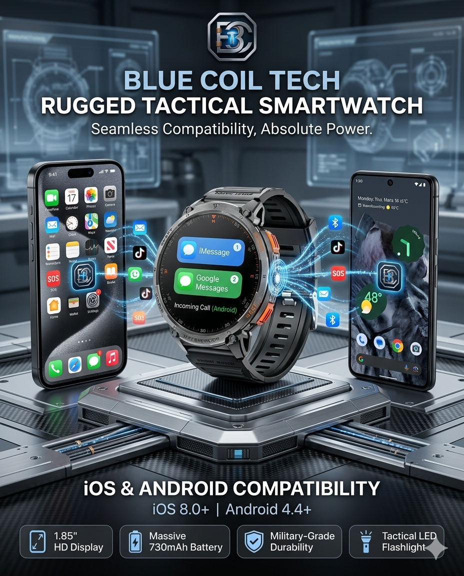 Blue Coil Tech Men's Tactical Smart Watch | Rugged Military